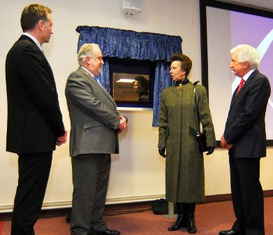 Dr Glenn Crocker CEO BioCity Group; Malcolm Bateman CEO Roslin Biocentre; 
HRH Princess Anne and Dr Louis Nisbet chairman BioCity Scotland