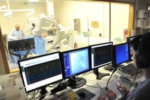 Viewing the robotic surgery from the control room